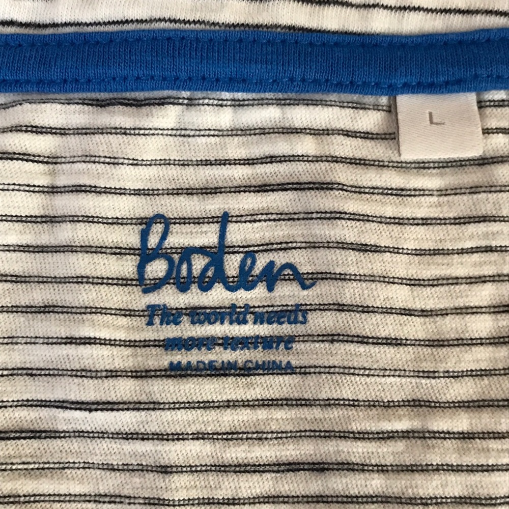SOLD Boden V Neck pocket t shirt L 100% Cotton striped - Picture 6 of 10